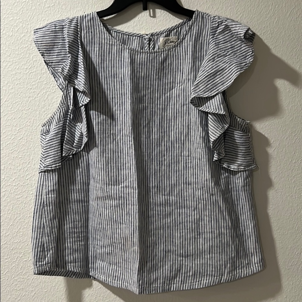 J. Crew striped top with ruffle sleeves